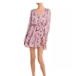Paige Carmella Pink Silk Floral Long Sleeve Ruffle Dress NEW | S